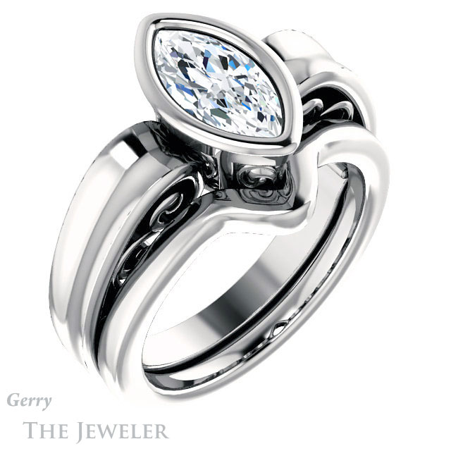Marquise Cut Forever Brilliant Moissanite Engagement Ring #GTJ1070-marquise-fb-w