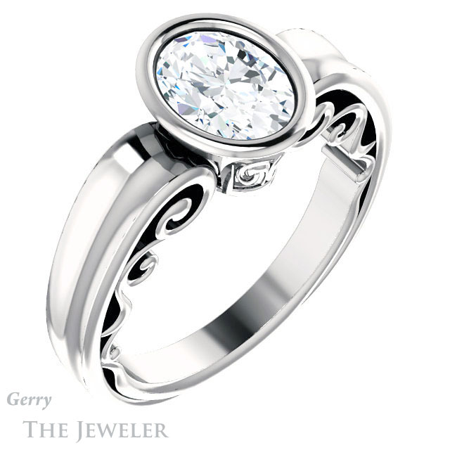Oval Shaped Forever One Moissanite Engagement Ring #GTJ1070-oval-fo-w 4 Oval Shaped Forever One Moissanite Engagement Ring #GTJ1070-oval-fo-w