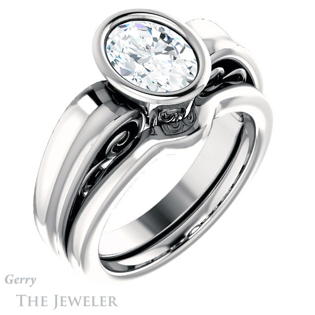 Oval Shaped Forever One Moissanite Engagement Ring #GTJ1070-oval-fo-w 6 Oval Shaped Forever One Moissanite Engagement Ring #GTJ1070-oval-fo-w