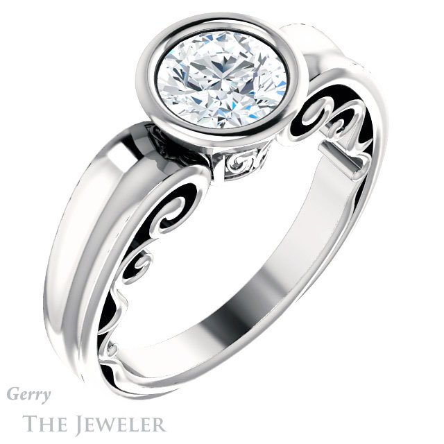 Round Cut Forever One Moissanite Engagement Ring #GTJ1070-round-fo-w