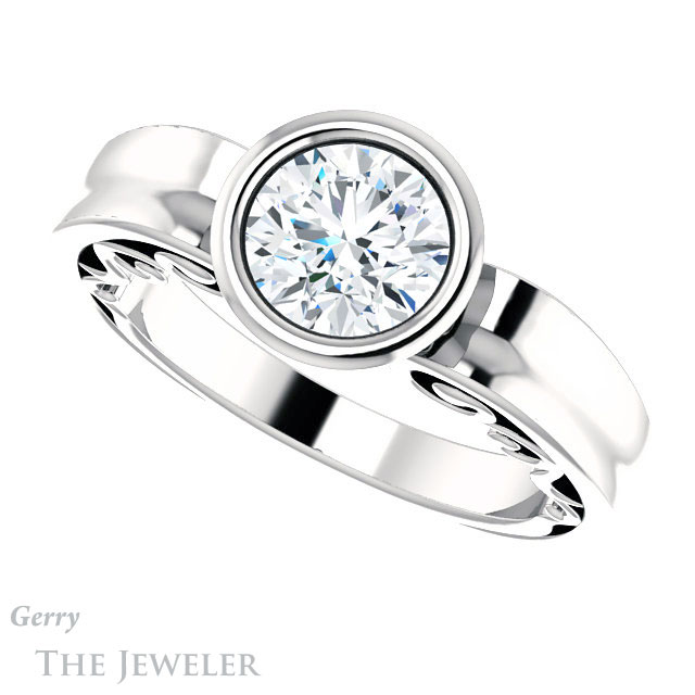 Round Cut Forever One Moissanite Engagement Ring #GTJ1070-round-fo-w
