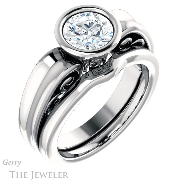 Round Cut Forever One Moissanite Engagement Ring #GTJ1070-round-fo-w
