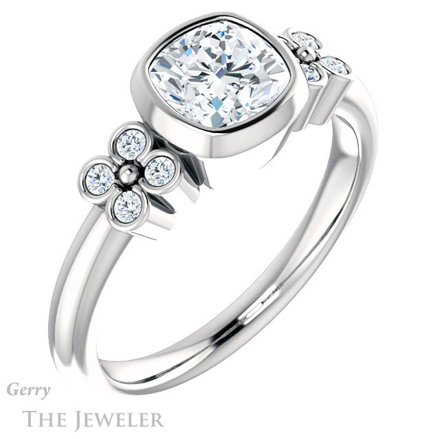 Cushion Cut Forever One Moissanite Engagement Ring #GTJ1071-cushion-fo-w 4 Cushion Cut Forever One Moissanite Engagement Ring #GTJ1071-cushion-fo-w