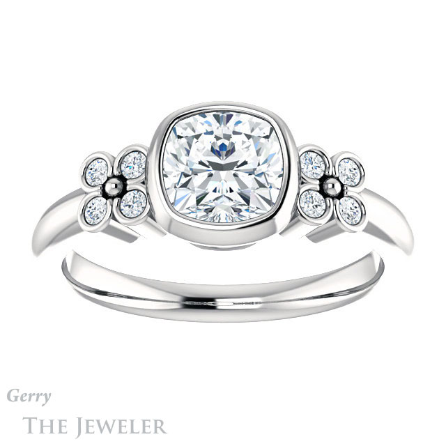 Cushion Cut Forever One Moissanite Engagement Ring #GTJ1071-cushion-fo-w 1 Cushion Cut Forever One Moissanite Engagement Ring #GTJ1071-cushion-fo-w