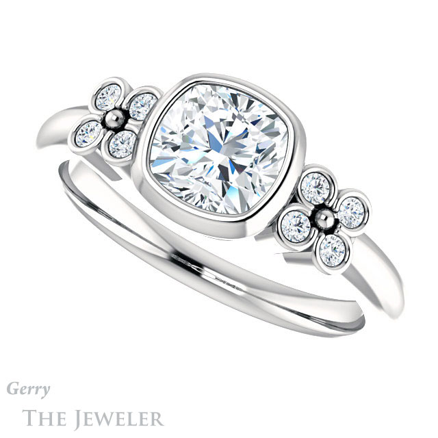 Cushion Cut Forever One Moissanite Engagement Ring #GTJ1071-cushion-fo-w 5 Cushion Cut Forever One Moissanite Engagement Ring #GTJ1071-cushion-fo-w