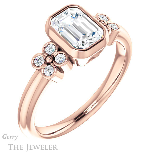 Emerald Cut Forever One Moissanite Engagement Ring #GTJ1071-emerald-fb-r 4 Emerald Cut Forever Brilliant Moissanite Engagement Ring #GTJ1071-emerald-fb-r