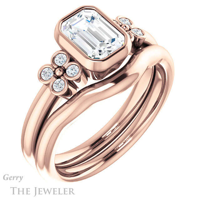 Emerald Cut Forever One Moissanite Engagement Ring #GTJ1071-emerald-fb-r 6 Emerald Cut Forever Brilliant Moissanite Engagement Ring #GTJ1071-emerald-fb-r