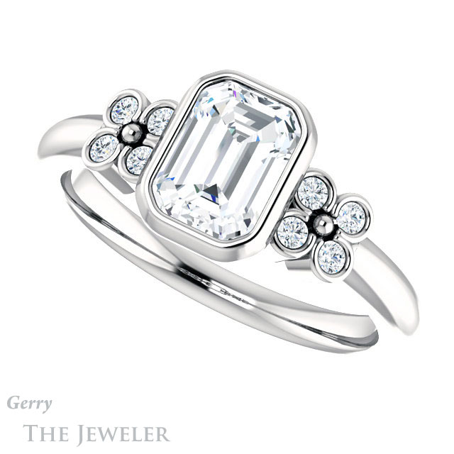 Emerald Cut Forever Brilliant Moissanite Engagement Ring #GTJ1071-emerald-fb-w
