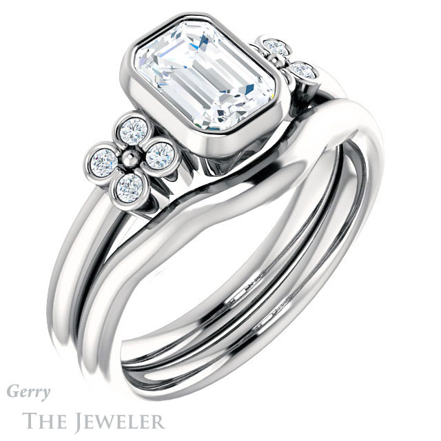 Emerald Cut Forever Brilliant Moissanite Engagement Ring #GTJ1071-emerald-fb-w