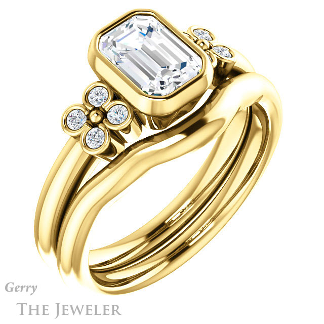 Emerald Cut Forever Brilliant Moissanite Engagement Ring #GTJ1071-emerald-fb-y