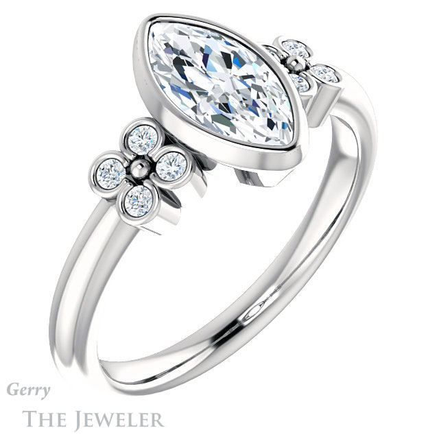 Marquise Cut Forever One Moissanite Engagement Ring #GTJ1071-marquise-fb-w 4 Marquise Cut Forever Brilliant Moissanite Engagement Ring #GTJ1071-marquise-fb-w