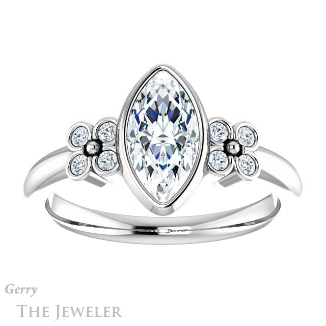 Marquise Cut Forever One Moissanite Engagement Ring #GTJ1071-marquise-fb-w 1 Marquise Cut Forever Brilliant Moissanite Engagement Ring #GTJ1071-marquise-fb-w