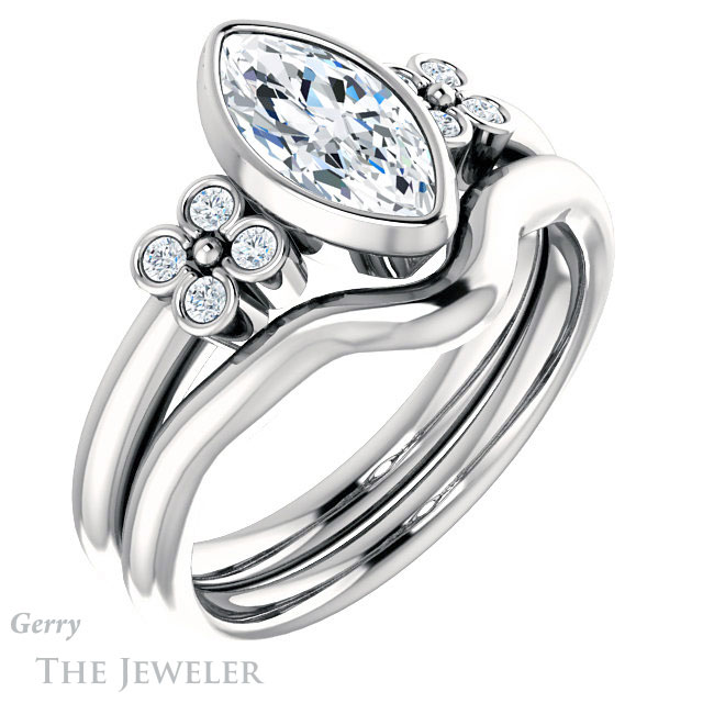 Marquise Cut Forever One Moissanite Engagement Ring #GTJ1071-marquise-fb-w 6 Marquise Cut Forever Brilliant Moissanite Engagement Ring #GTJ1071-marquise-fb-w