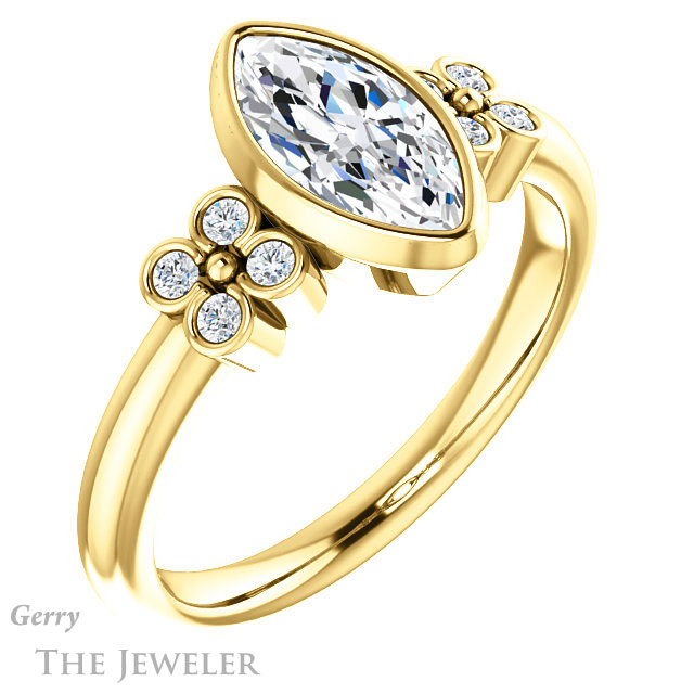 Marquise Cut Forever One Moissanite Engagement Ring #GTJ1071-marquise-fb-y 4 Marquise Cut Forever Brilliant Moissanite Engagement Ring #GTJ1071-marquise-fb-y