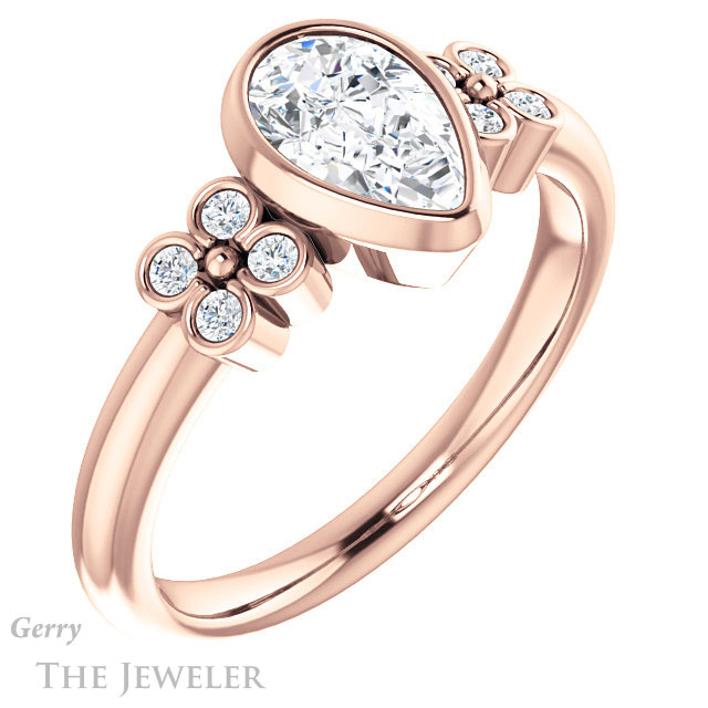 Pear Shaped Forever One Moissanite Engagement Ring #GTJ1071-pear-fb-r 4 Pear Shaped Forever Brilliant Moissanite Engagement Ring #GTJ1071-pear-fb-r