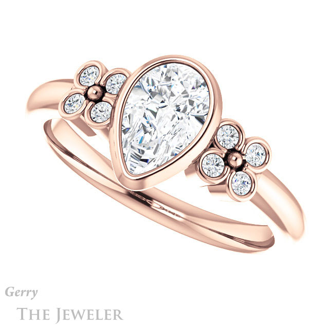 Pear Shaped Forever One Moissanite Engagement Ring #GTJ1071-pear-fb-r 5 Pear Shaped Forever Brilliant Moissanite Engagement Ring #GTJ1071-pear-fb-r