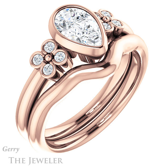 Pear Shaped Forever One Moissanite Engagement Ring #GTJ1071-pear-fb-r 6 Pear Shaped Forever Brilliant Moissanite Engagement Ring #GTJ1071-pear-fb-r