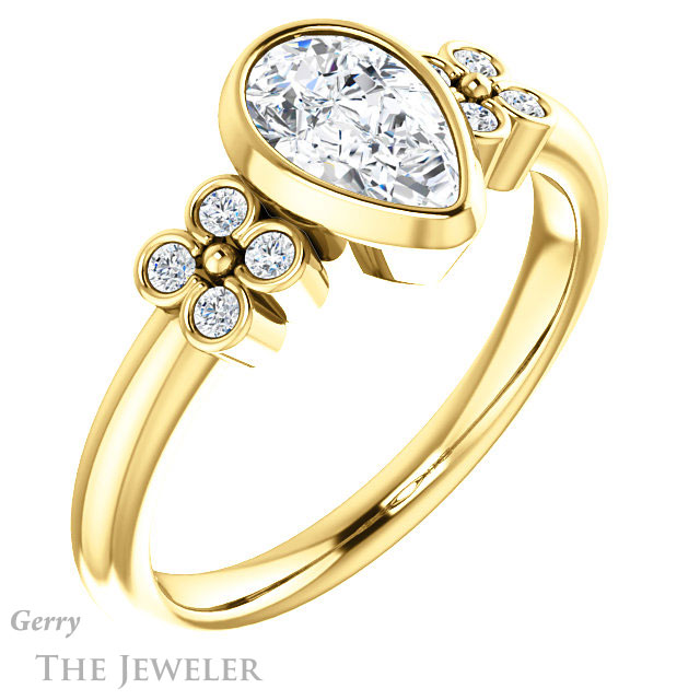Pear Shaped Forever Brilliant Moissanite Engagement Ring #GTJ1071-pear-fb-y