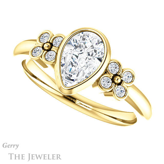 Pear Shaped Forever Brilliant Moissanite Engagement Ring #GTJ1071-pear-fb-y