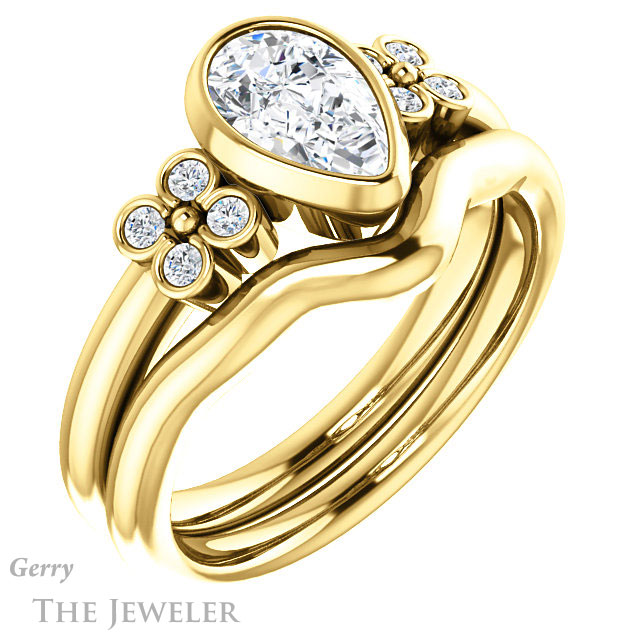 Pear Shaped Forever Brilliant Moissanite Engagement Ring #GTJ1071-pear-fb-y