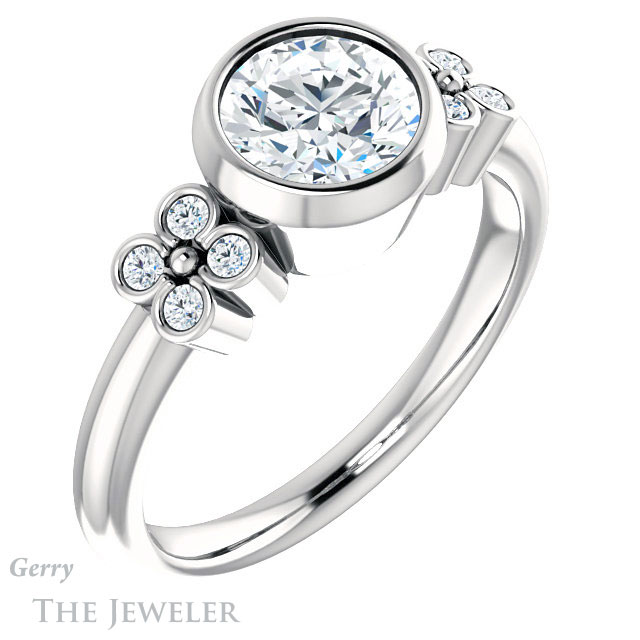 Round Cut Forever One Moissanite Engagement Ring #GTJ1071-round-fo-w 4 Round Cut Forever One Moissanite Engagement Ring #GTJ1071-round-fo-w