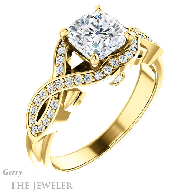 Cushion Cut Forever One Moissanite Engagement Ring #GTJ1072-cushion-fo-y 4 Cushion Cut Forever One Moissanite Engagement Ring #GTJ1072-cushion-fo-y