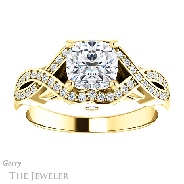 Cushion Cut Forever One Moissanite Engagement Ring #GTJ1072-cushion-fo-y 1 Cushion Cut Forever One Moissanite Engagement Ring #GTJ1072-cushion-fo-y