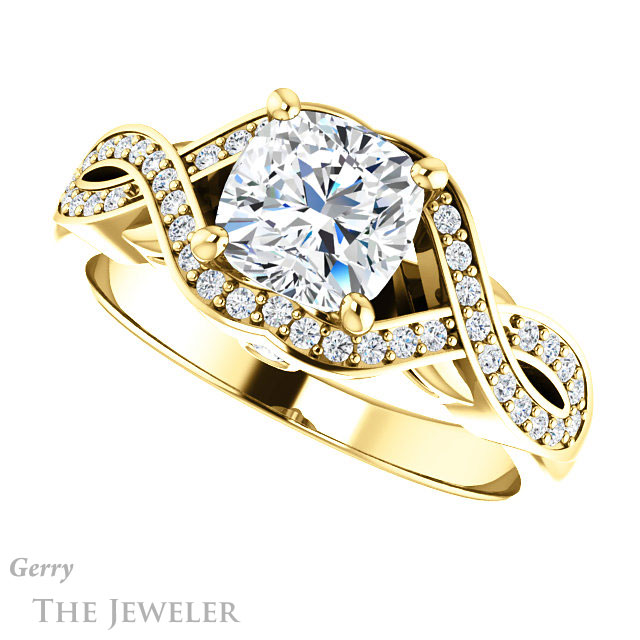 Cushion Cut Forever One Moissanite Engagement Ring #GTJ1072-cushion-fo-y 5 Cushion Cut Forever One Moissanite Engagement Ring #GTJ1072-cushion-fo-y