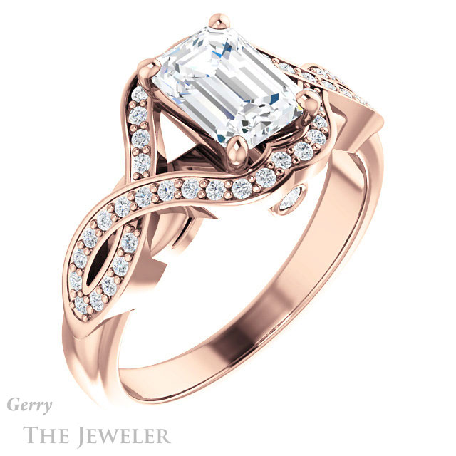 Emerald Cut Forever Brilliant Moissanite Engagement Ring #GTJ1072-emerald-fb-r