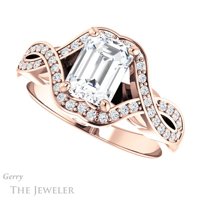Emerald Cut Forever Brilliant Moissanite Engagement Ring #GTJ1072-emerald-fb-r