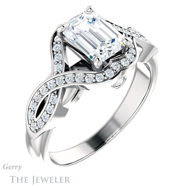 Emerald Cut Forever Brilliant Moissanite Engagement Ring #GTJ1072-emerald-fb-w