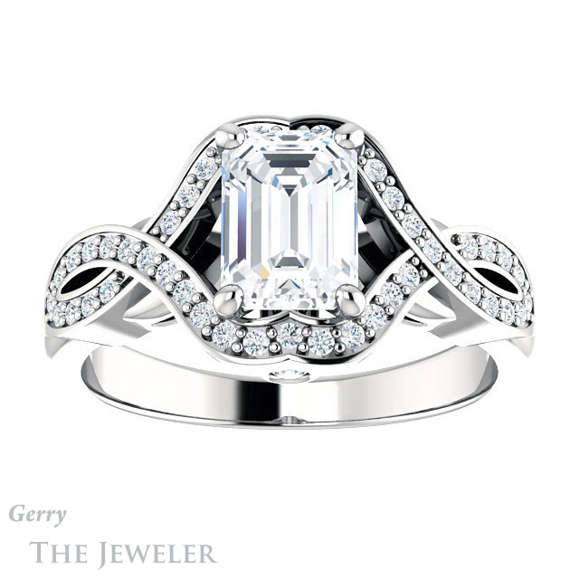 Emerald Cut Forever Brilliant Moissanite Engagement Ring #GTJ1072-emerald-fb-w