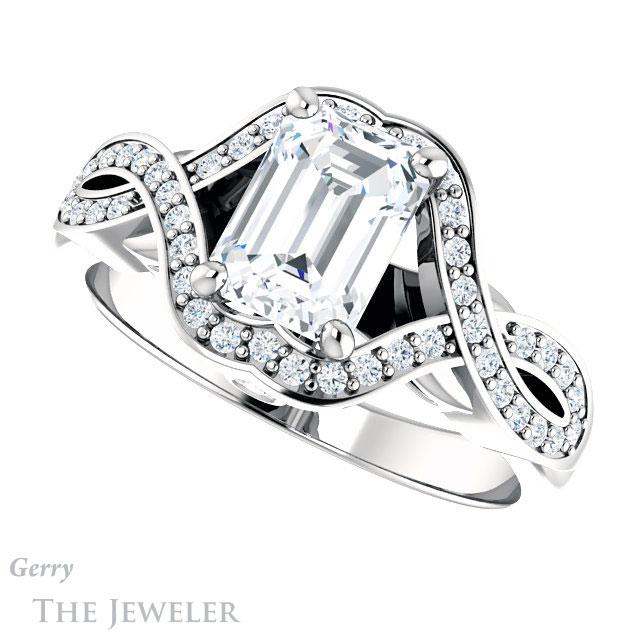 Emerald Cut Forever Brilliant Moissanite Engagement Ring #GTJ1072-emerald-fb-w