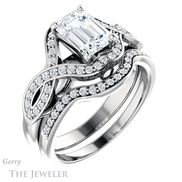 Emerald Cut Forever Brilliant Moissanite Engagement Ring #GTJ1072-emerald-fb-w