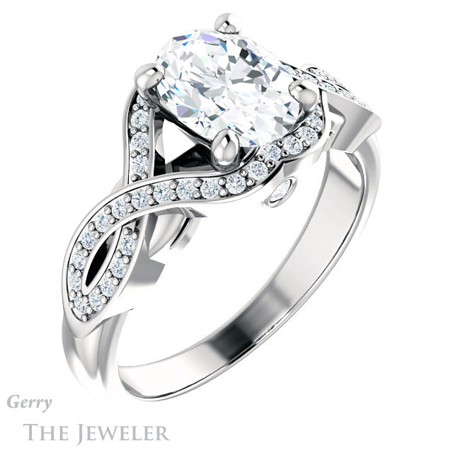 Oval Shaped Forever One Moissanite Engagement Ring #GTJ1072-oval-fo-w