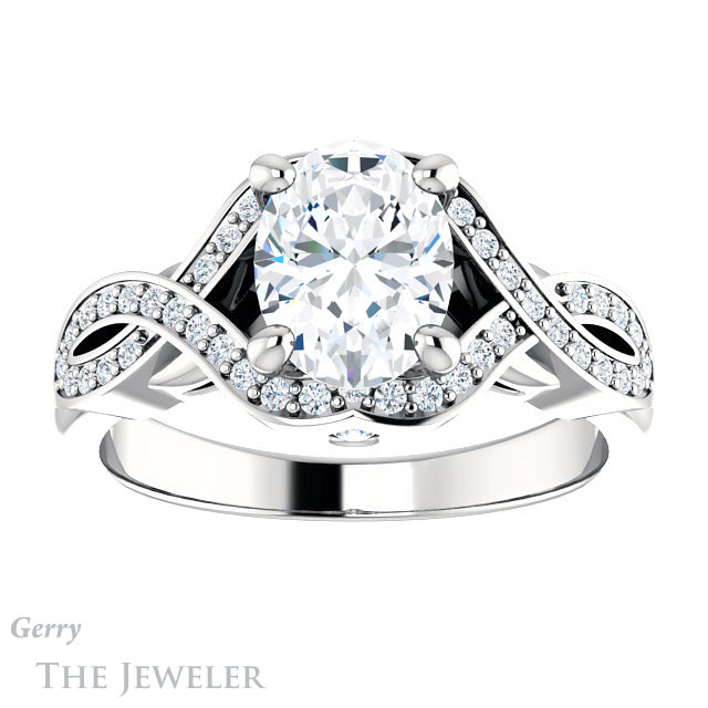 Oval Shaped Forever One Moissanite Engagement Ring #GTJ1072-oval-fo-w