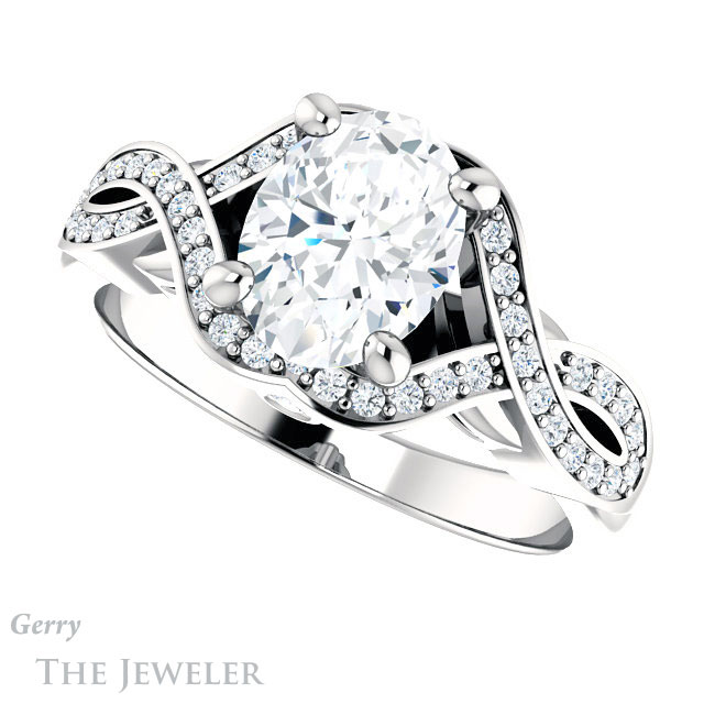 Oval Shaped Forever One Moissanite Engagement Ring #GTJ1072-oval-fo-w