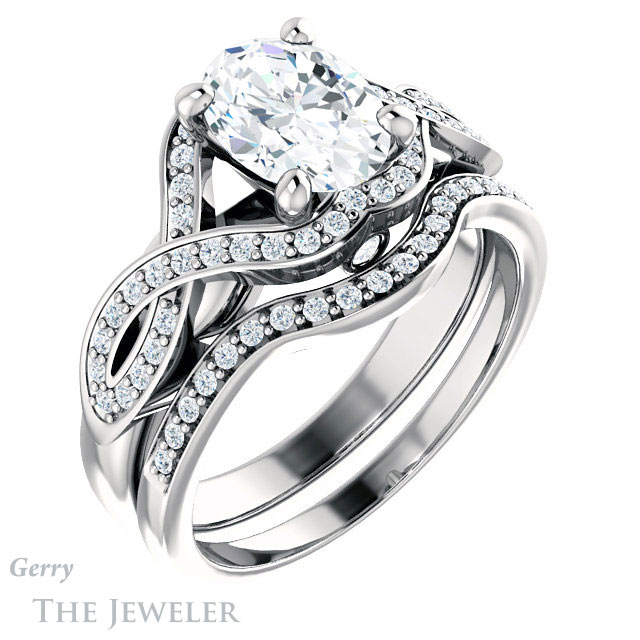 Oval Shaped Forever One Moissanite Engagement Ring #GTJ1072-oval-fo-w