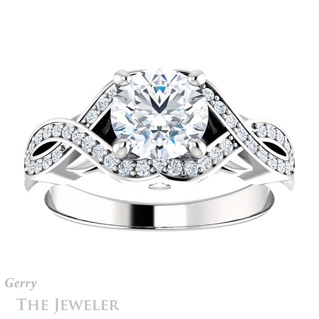 Round Cut Forever One Moissanite Engagement Ring #GTJ1072-round-fo-w