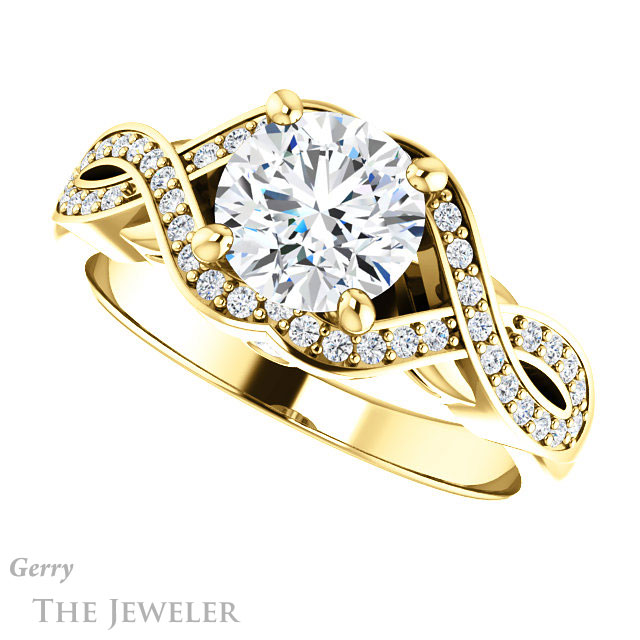Round Cut Forever One Moissanite Engagement Ring #GTJ1072-round-fo-y