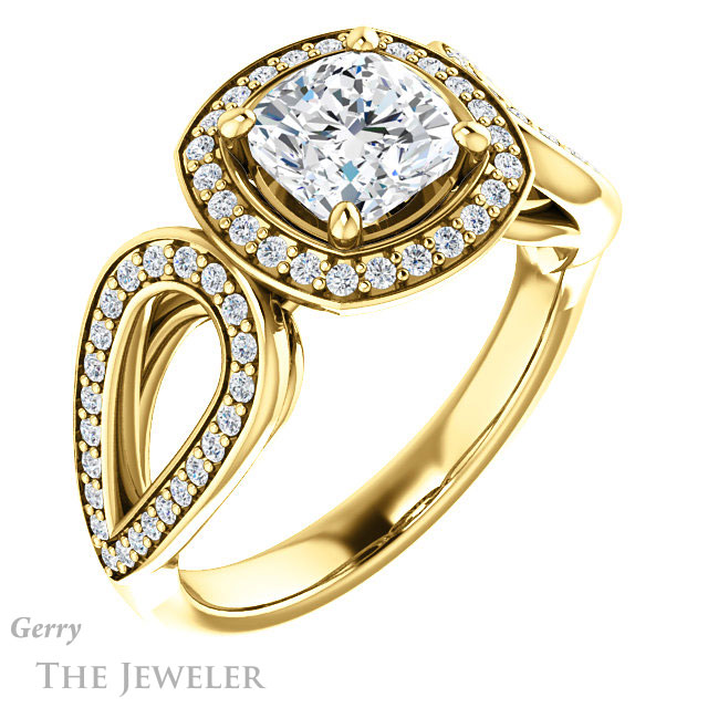 Cushion Cut Forever One Moissanite Engagement Ring #GTJ1073-cushion-fo-y 4 Cushion Cut Forever One Moissanite Engagement Ring #GTJ1073-cushion-fo-y