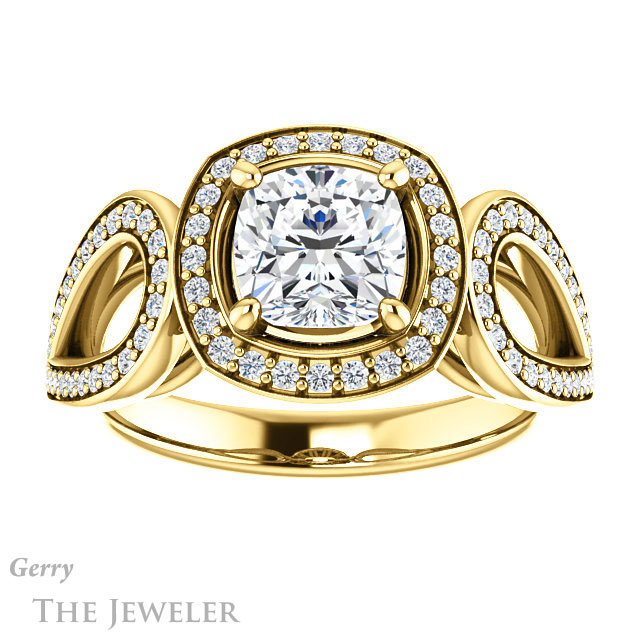Cushion Cut Forever One Moissanite Engagement Ring #GTJ1073-cushion-fo-y