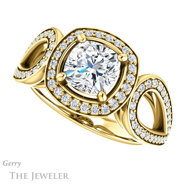 Cushion Cut Forever One Moissanite Engagement Ring #GTJ1073-cushion-fo-y 5 Cushion Cut Forever One Moissanite Engagement Ring #GTJ1073-cushion-fo-y