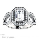 Emerald Cut Forever One Moissanite Engagement Ring #GTJ1073-emerald-fb-w 1 Emerald Cut Forever Brilliant Moissanite Engagement Ring #GTJ1073-emerald-fb-w