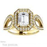 Emerald Cut Forever One Moissanite Engagement Ring #GTJ1073-emerald-fb-y 1 Emerald Cut Forever Brilliant Moissanite Engagement Ring #GTJ1073-emerald-fb-y