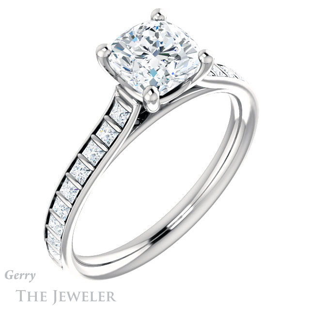 Cushion Cut Forever One Moissanite Engagement Ring #GTJ1074-cushion-fo-w | Gerry The Jeweler Cushion Cut Forever One Moissanite Engagement Ring #GTJ1074-cushion-fo-w
