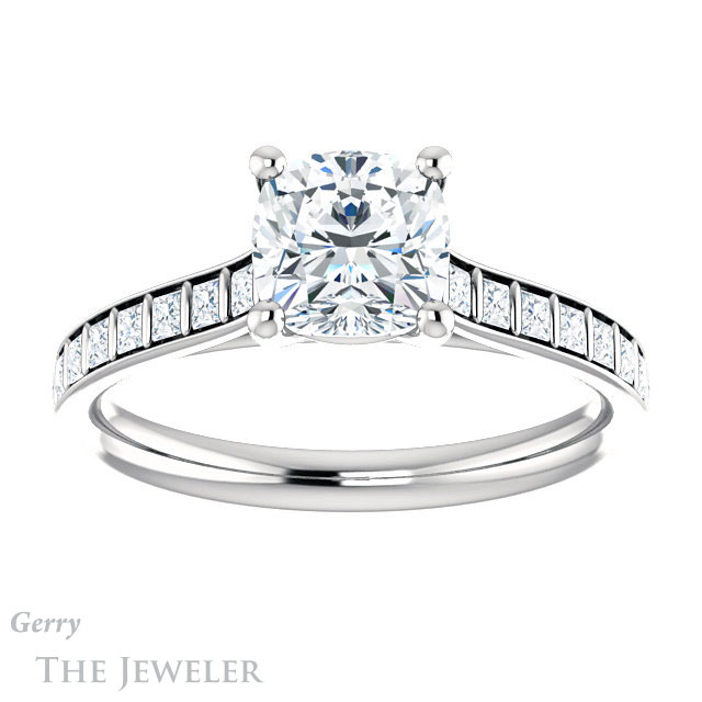 Cushion Cut Forever One Moissanite Engagement Ring #GTJ1074-cushion-fo-w | Gerry The Jeweler Cushion Cut Forever One Moissanite Engagement Ring #GTJ1074-cushion-fo-w