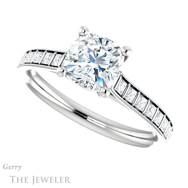 Cushion Cut Forever One Moissanite Engagement Ring #GTJ1074-cushion-fo-w | Gerry The Jeweler Cushion Cut Forever One Moissanite Engagement Ring #GTJ1074-cushion-fo-w