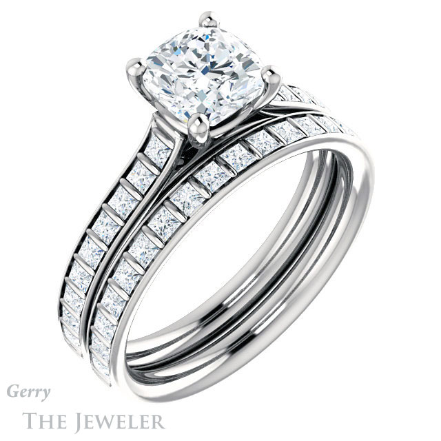 Cushion Cut Forever One Moissanite Engagement Ring #GTJ1074-cushion-fo-w | Gerry The Jeweler Cushion Cut Forever One Moissanite Engagement Ring #GTJ1074-cushion-fo-w