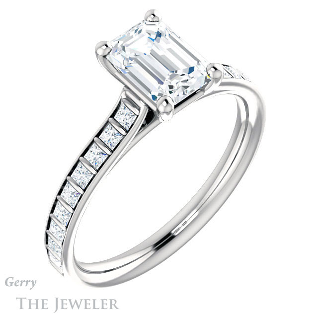 Emerald Cut Forever One Moissanite Engagement Ring #GTJ1074-emerald-fb-w | Gerry The Jeweler Emerald Cut Forever Brilliant Moissanite Engagement Ring #GTJ1074-emerald-fb-w